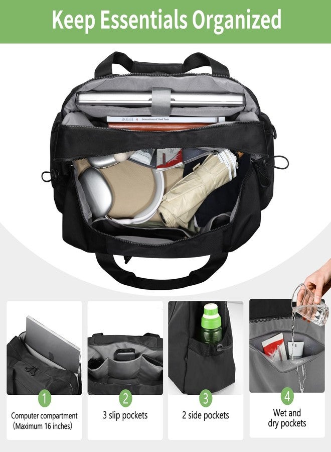 FOREGOER Weekender Travel Bag with Laptop Compartment 26L, 20×10×8 Personal Item Duffle Bag, Waterproof Nylon Carry-On Overnight Travel Bag for women men, Hospital Bag for Labor and Delivery(Black) - Image 3
