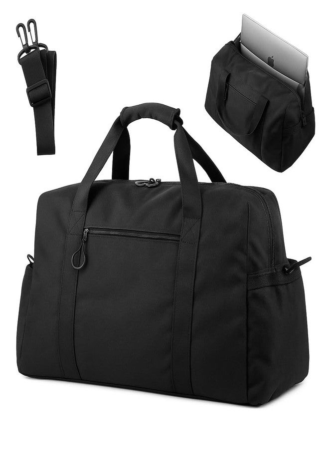 FOREGOER Weekender Travel Bag with Laptop Compartment 26L, 20×10×8 Personal Item Duffle Bag, Waterproof Nylon Carry-On Overnight Travel Bag for women men, Hospital Bag for Labor and Delivery(Black) - Image 1
