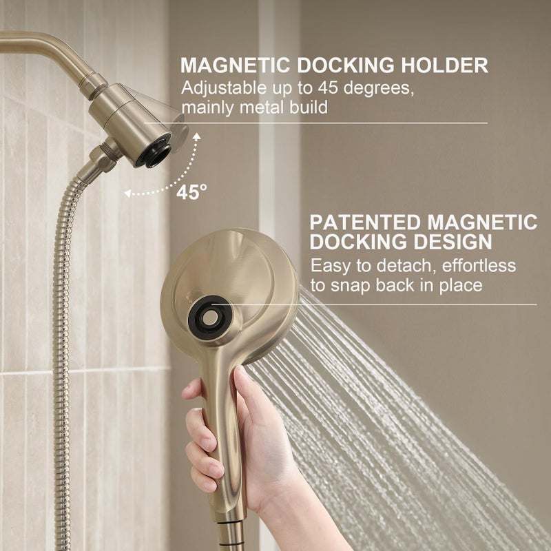 LAVA ODORO Handheld Shower Head with Magnetic Docking System, 10-Function High Pressure Detachable Shower Head, 5-inch Showerhead with 72 Inch Hose, Remote Dock, Brushed Nickel, SH180-BN-D - Image 3