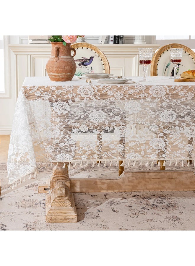 Rustic Boho Wedding Bridal Shower Party Decorations Rectangle Overlay Long Vintage Embroidered Reception Table Cloth Decor - Image 3