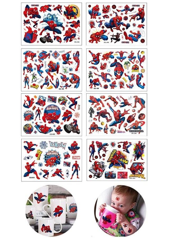 Generic - 8 Pcs Spider man Temporary Tattoos Sticker Set, Superhero Avengers Temporary Fake Tattoos for Boys, Cute Spider Cartoon Birthday Party Supplies Decoration, Game Activities Reward Gifts Party Favors - Image 1