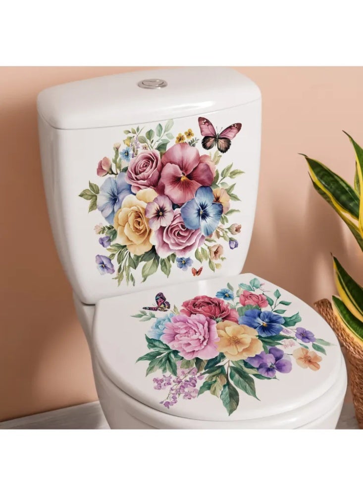 3D Embossed Peony & Butterfly Toilet Sticker, Waterproof Removable Bathroom Decor Decal - Image 1