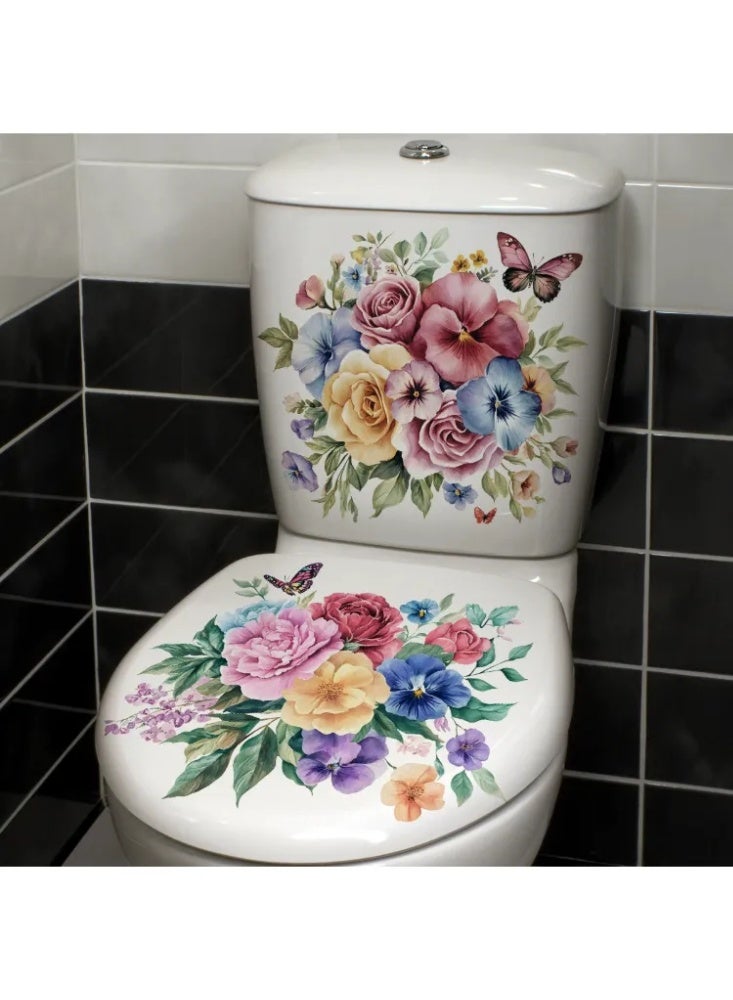 3D Embossed Peony & Butterfly Toilet Sticker, Waterproof Removable Bathroom Decor Decal - Image 4