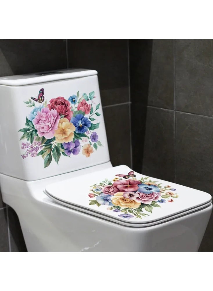 3D Embossed Peony & Butterfly Toilet Sticker, Waterproof Removable Bathroom Decor Decal - Image 3
