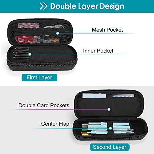 ProCase Pen Pencil Case, 2-Layer EVA Zipper Pencil Box Pouch Large Capacity Stationery Storage Organizer for School Office Supplies -Black - Image 2