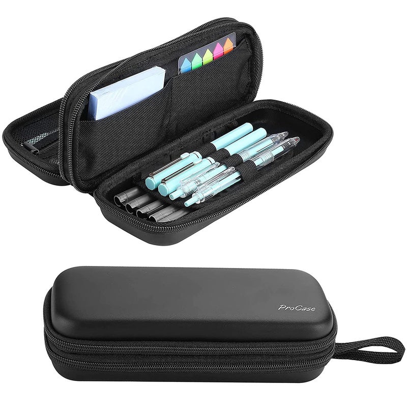 ProCase Pen Pencil Case, 2-Layer EVA Zipper Pencil Box Pouch Large Capacity Stationery Storage Organizer for School Office Supplies -Black - Image 1
