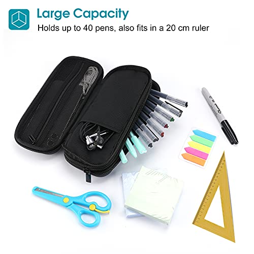 ProCase Pen Pencil Case, 2-Layer EVA Zipper Pencil Box Pouch Large Capacity Stationery Storage Organizer for School Office Supplies -Black - Image 3
