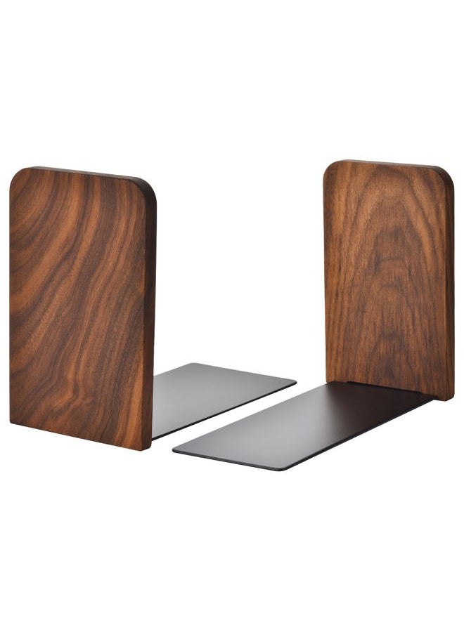 VIVTOB Book Ends, Large Sturdy Wooden Bookends for Shelves - Heavy Duty Non-Slip Book Organizers (Black Walnut, Large-1 Pair) - Image 1