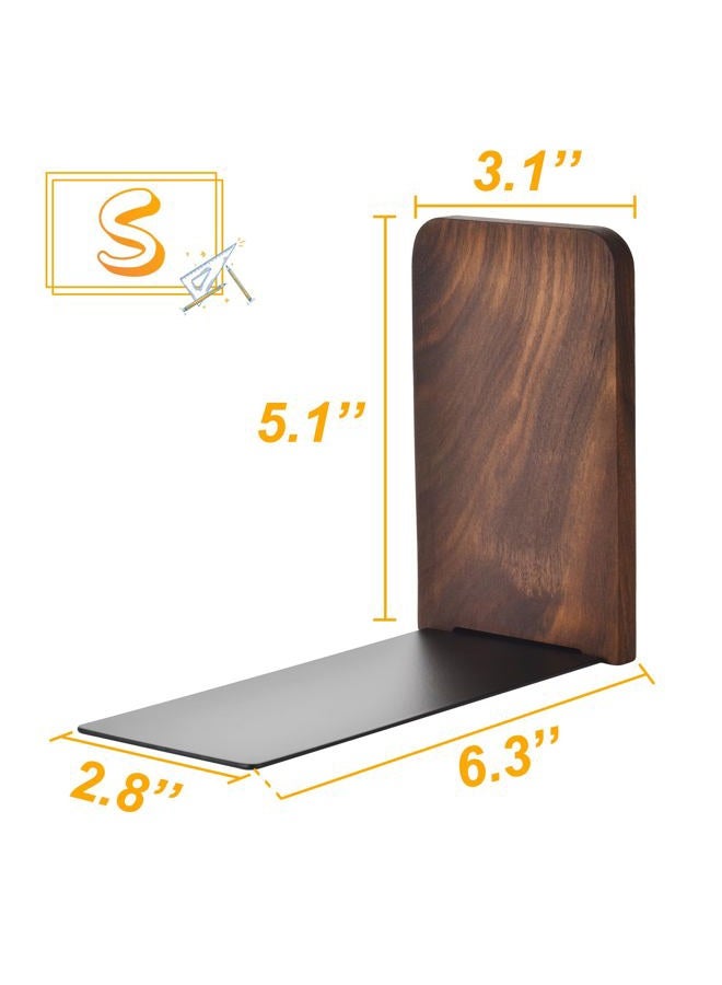 VIVTOB Book Ends, Large Sturdy Wooden Bookends for Shelves - Heavy Duty Non-Slip Book Organizers (Black Walnut, Large-1 Pair) - Image 5