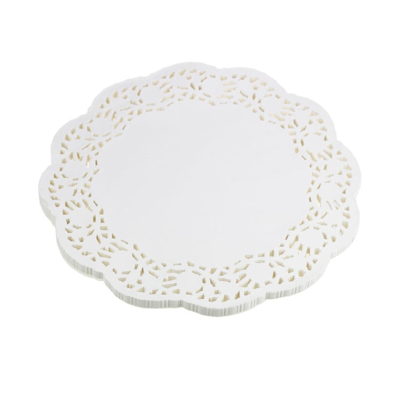 LJY 100 Pieces White Lace Round Paper Doilies Cake Packaging Pads Wedding Tableware Decoration 12 Inch