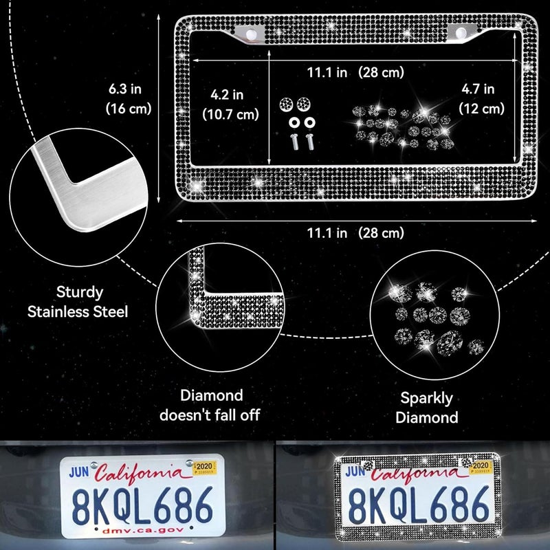 CAR PASS مجموعة ملحقات السيارة CAR PASS 30 قطعة بتصميم ماسي لامع للنساء - غطاء عجلة القيادة، إطار لوحة الترخيص، حامل الهاتف، وزينة داخلية - Image 4