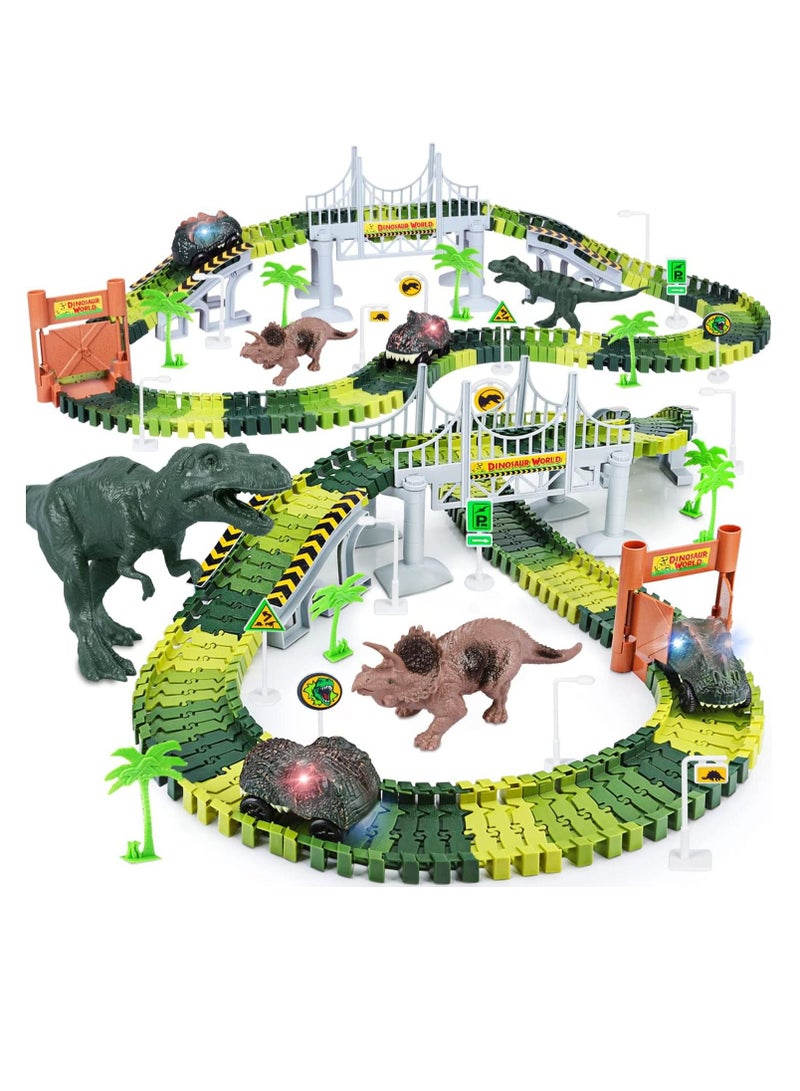 MIXDE Toys Create A Dinosaur World Road Race Flexible Track Playset and 2 pcs Cool Dinosaur car for 3+Year & Up Old boy Girls Best Gift - Image 1