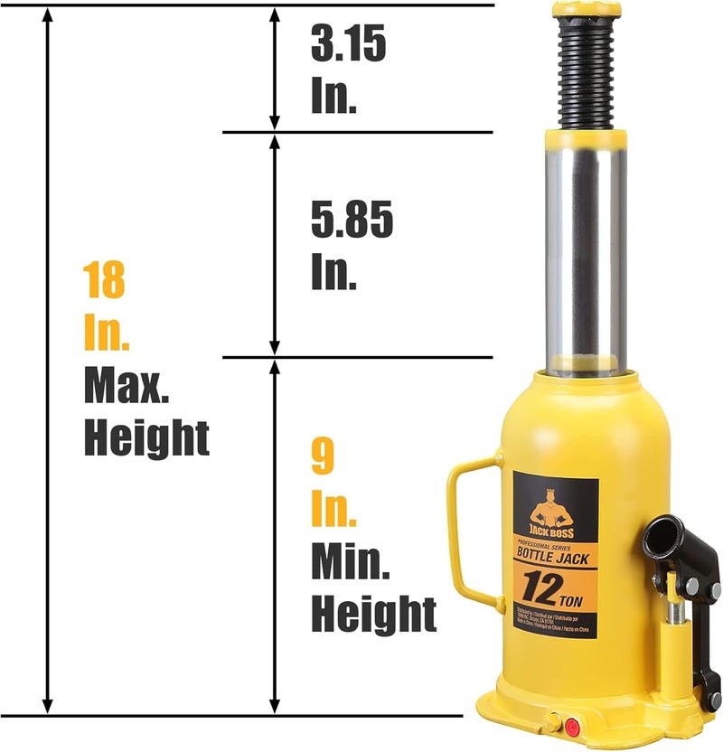 TORIN Hydraulic Welded Bottle Jack 12 Ton,portable Car Jack,24,000 LBs Capacity with pump handle for cas,suv, Yellow, - Image 2