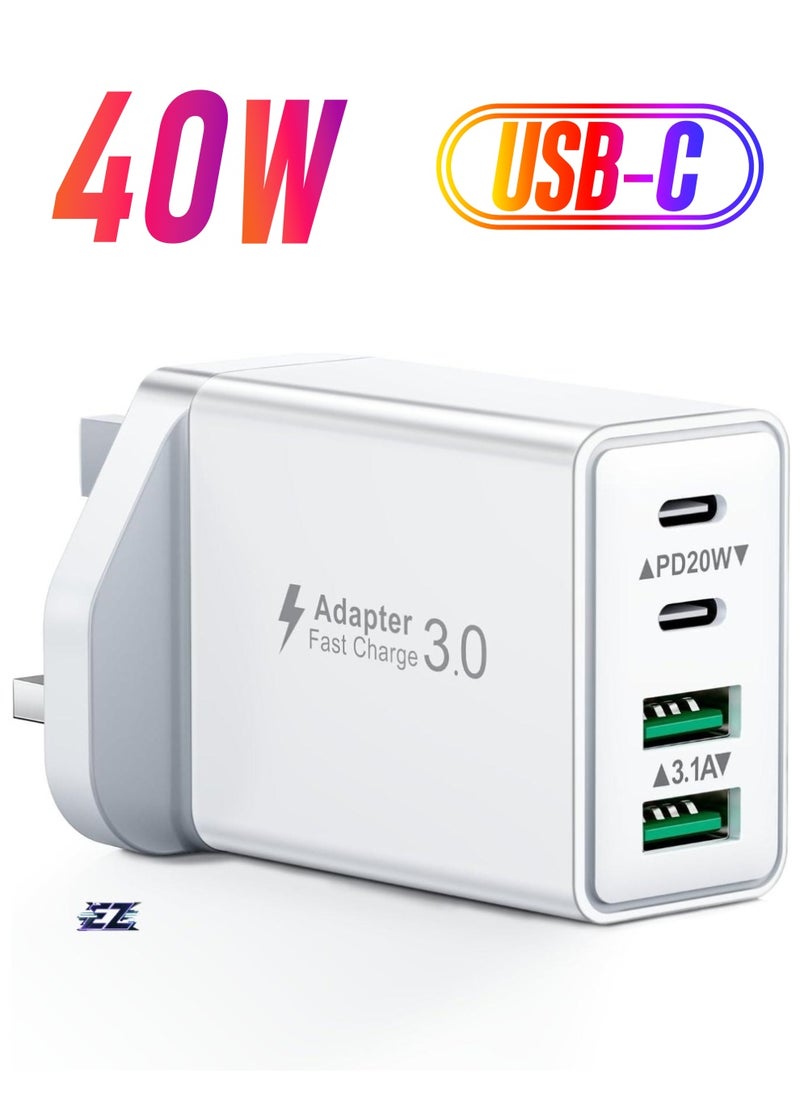 ELTRAZONE USB C Plug Fast Charge, 40W Multi USB Plug Fast Charger UK Charging Plug for iPhone 16, 15, 14, 13, 12, 11 Pro Max Plus X XS XR, Samsung, Multiport USB Wall Plug Dual USB-C Power Adapter Type C Charger Head  - Image 1