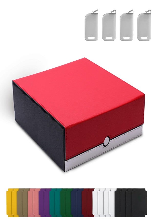 TINTEK Trading Card Storage Box - 4-Row Organizer Holds 3000+ Sleeves, Includes 4 Stoppers & 24 Dividers, Magnetic Lid, Compatible with TCG/MTG/YGO - Red & White - Image 1