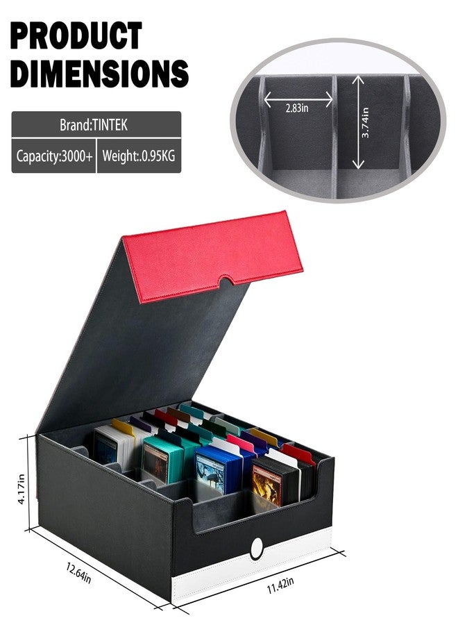 TINTEK Trading Card Storage Box - 4-Row Organizer Holds 3000+ Sleeves, Includes 4 Stoppers & 24 Dividers, Magnetic Lid, Compatible with TCG/MTG/YGO - Red & White - Image 4