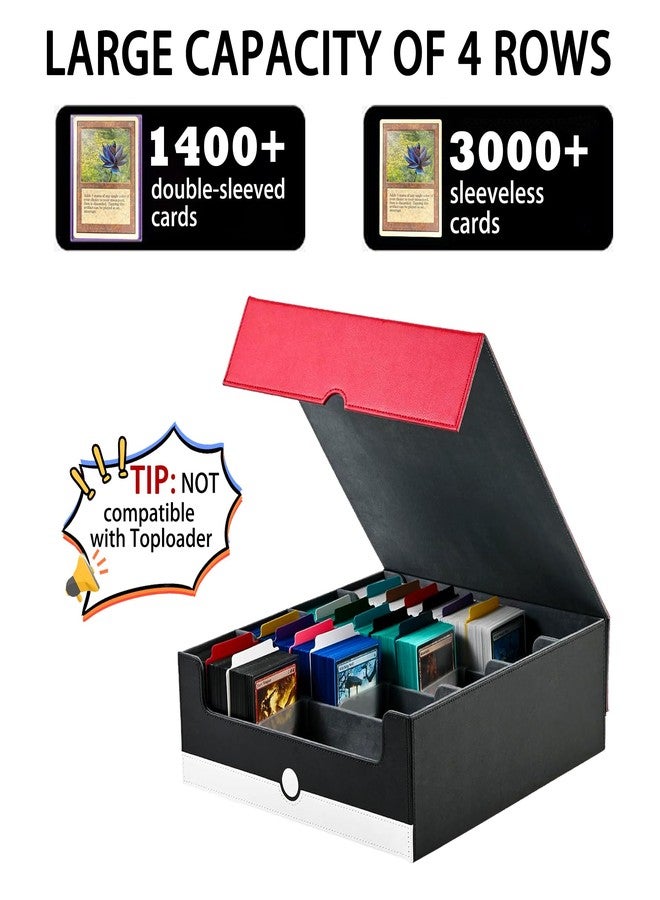TINTEK Trading Card Storage Box - 4-Row Organizer Holds 3000+ Sleeves, Includes 4 Stoppers & 24 Dividers, Magnetic Lid, Compatible with TCG/MTG/YGO - Red & White - Image 2