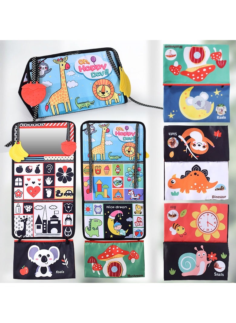 Foldable Car Hanging Baby Cognitive Color Early Learning Cloth Book with Happy Mirror  - Image 1