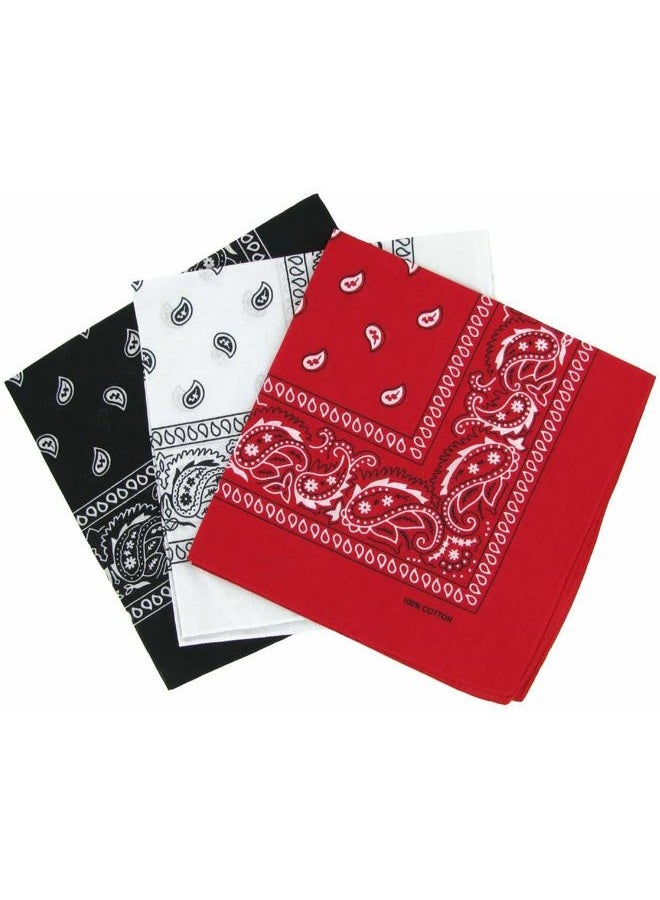 BOOLAVARD 1s, 6s, 9s or 12 Pack Cowboy Bandanas Bandana with Original Paisley Pattern (3 Pack Red White Black) - Image 1