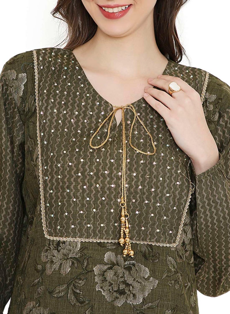 HANA & SARA STYLISH STONE WORK WITH FRONT NECK TIE LONG ELEGANT ARABIC KAFTAN JALABIYA DRESS  - Image 3