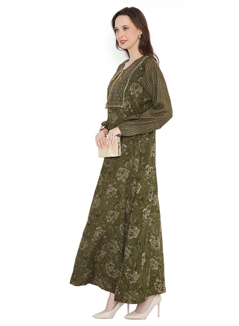 HANA & SARA STYLISH STONE WORK WITH FRONT NECK TIE LONG ELEGANT ARABIC KAFTAN JALABIYA DRESS  - Image 5