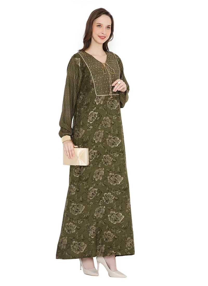 HANA & SARA STYLISH STONE WORK WITH FRONT NECK TIE LONG ELEGANT ARABIC KAFTAN JALABIYA DRESS