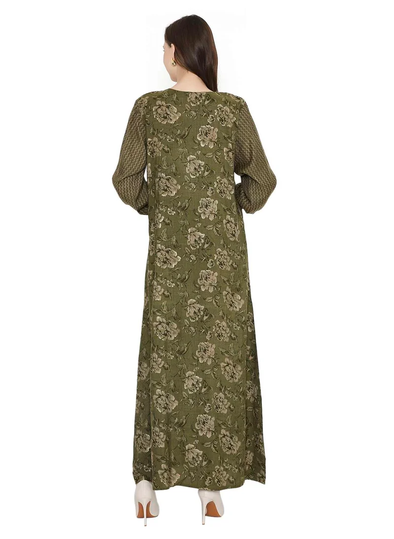 HANA & SARA STYLISH STONE WORK WITH FRONT NECK TIE LONG ELEGANT ARABIC KAFTAN JALABIYA DRESS