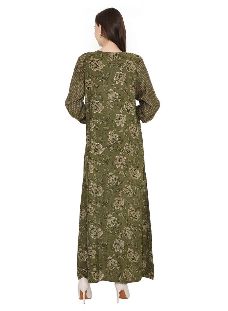 HANA & SARA STYLISH STONE WORK WITH FRONT NECK TIE LONG ELEGANT ARABIC KAFTAN JALABIYA DRESS  - Image 2