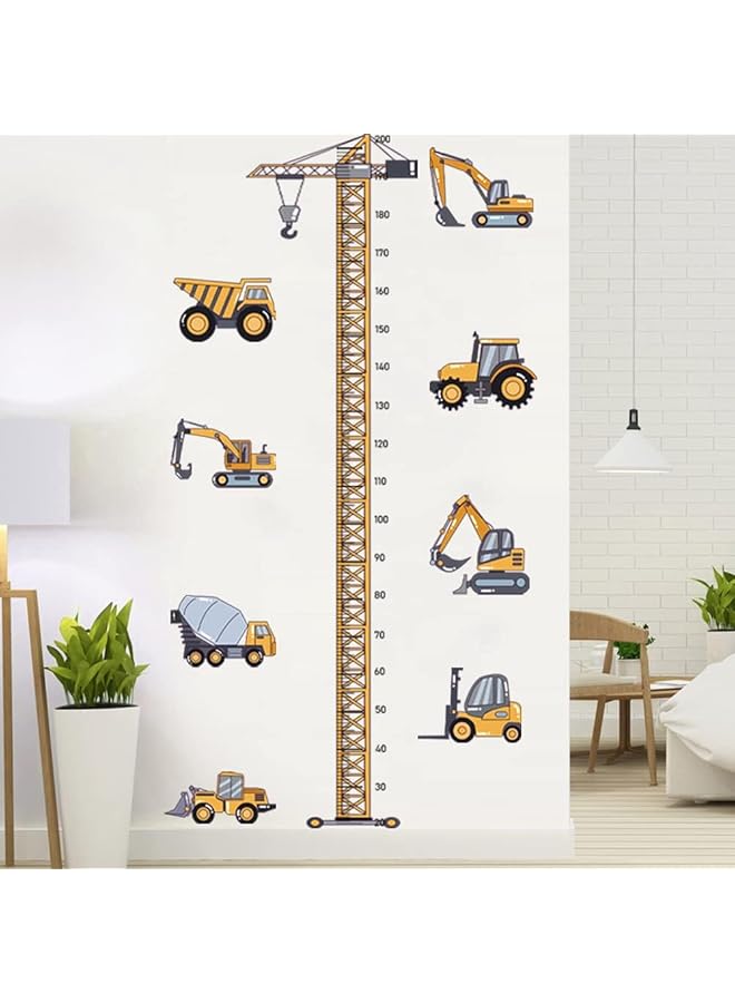 ملصق مخطط الارتفاع، رافعة برجية، مخطط نمو للأطفال، ملصقات حائط، مركبات بناء، ملصق مخطط الارتفاع، ملصق حائط قابل للإزالة، ملصق تقشير ولصق، ديكور حائط للأطفال، غرفة المنزل