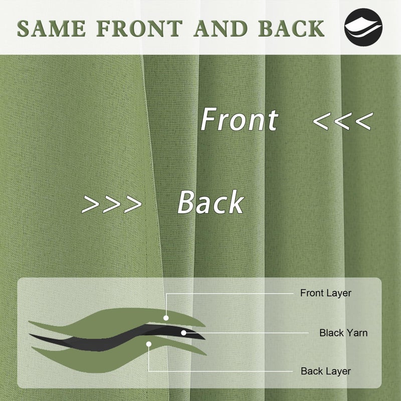 DUALIFE Light Sage Green Curtains 96 Inches Long for Bedroom 2 Panels Back Tab Loop Pocket Linen Draperies Neutral Farmhouse Blackout Privacy Pale Green Curtains for Living Room Office 8 FT 50x96 - Image 5