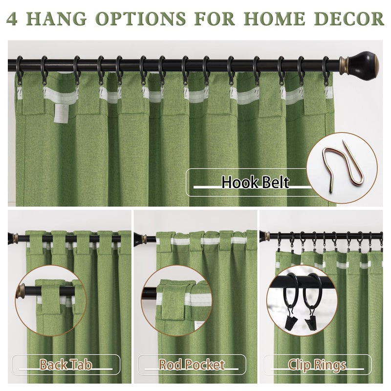 DUALIFE Light Sage Green Curtains 96 Inches Long for Bedroom 2 Panels Back Tab Loop Pocket Linen Draperies Neutral Farmhouse Blackout Privacy Pale Green Curtains for Living Room Office 8 FT 50x96 - Image 4