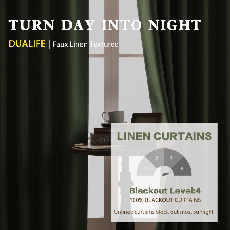 DUALIFE Light Sage Green Curtains 96 Inches Long for Bedroom 2 Panels Back Tab Loop Pocket Linen Draperies Neutral Farmhouse Blackout Privacy Pale Green Curtains for Living Room Office 8 FT 50x96 - Image 3