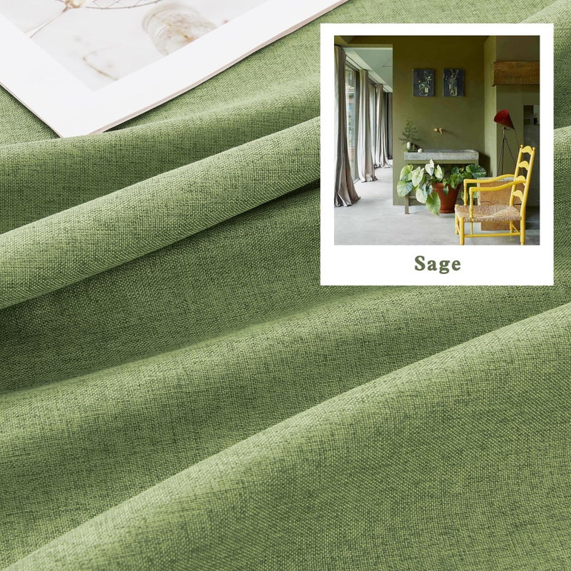 DUALIFE Light Sage Green Curtains 96 Inches Long for Bedroom 2 Panels Back Tab Loop Pocket Linen Draperies Neutral Farmhouse Blackout Privacy Pale Green Curtains for Living Room Office 8 FT 50x96 - Image 2
