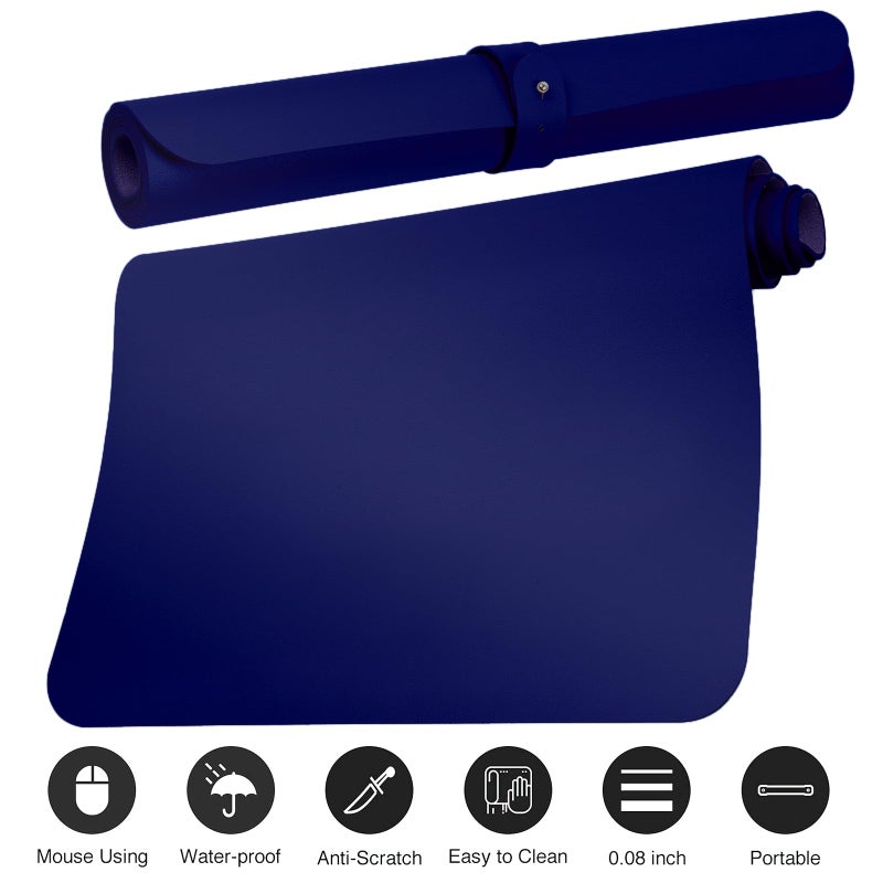 Boutilon Leather Desk Pad Protector,Non-Slip Mouse Pad,Laptop Desk Pad,Office Mouse Mat,Waterproof Leather Desk Blotter,Desk Writing Pad for Office and Home (S-Navy,24"x 14") - Image 3