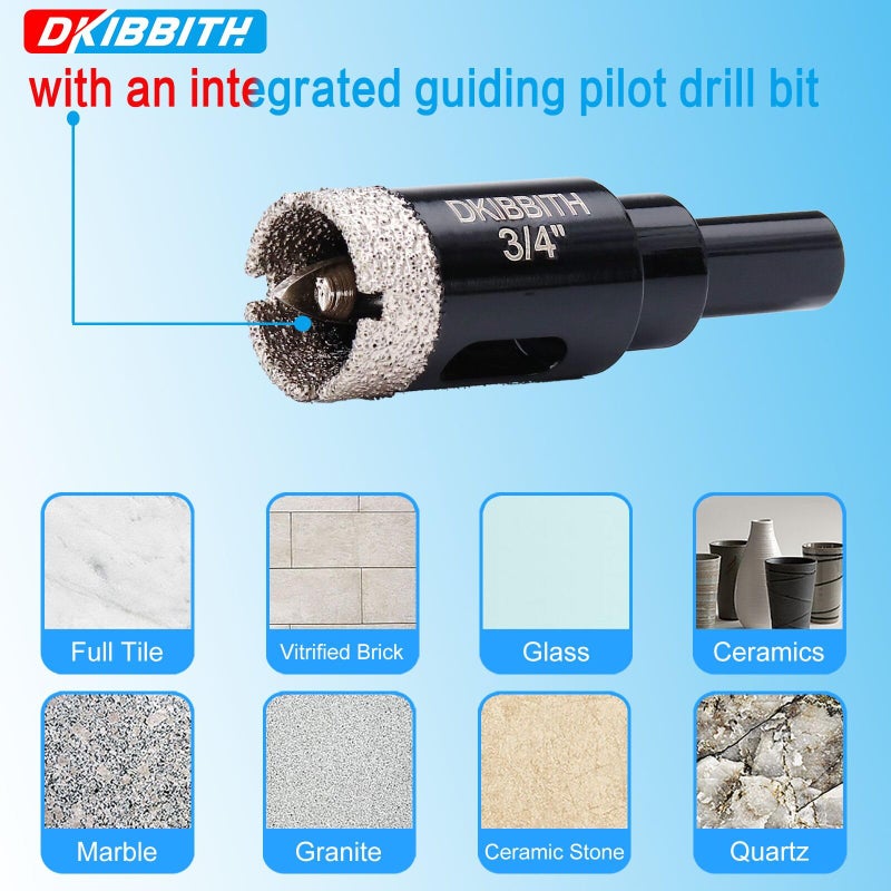 DKIBBITH 3/4" Diamond Hole-Saw Bits with Pilot Drill Bit - 2pc 3/4 inch Diamond Tipped Tile Hole Saws with Guiding Bit for Accurate Drilling, for Porcelain Tile Ceramic Pottery Granite Stone Glass Bottles 20mm - Image 5