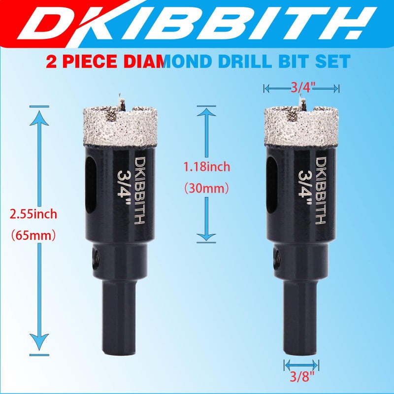 DKIBBITH 3/4" Diamond Hole-Saw Bits with Pilot Drill Bit - 2pc 3/4 inch Diamond Tipped Tile Hole Saws with Guiding Bit for Accurate Drilling, for Porcelain Tile Ceramic Pottery Granite Stone Glass Bottles 20mm - Image 2