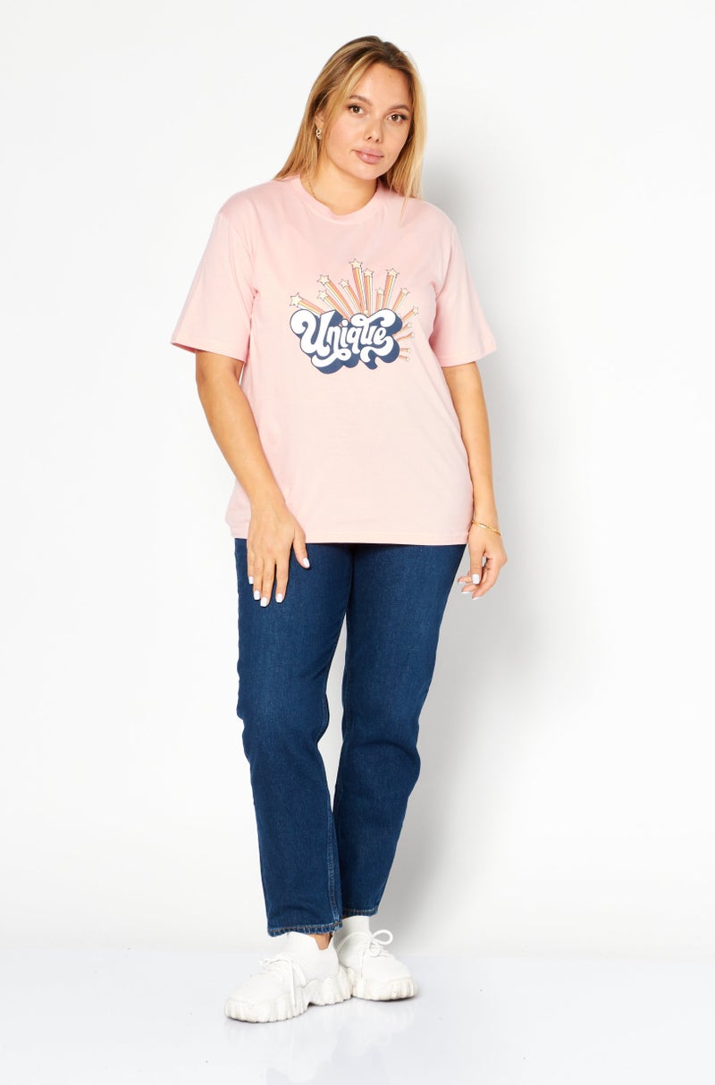 Ocean Pacific تي شيرت نسائي بأكمام قصيرة وياقة دائرية، مطبوع برسومات، وردي - Image 3