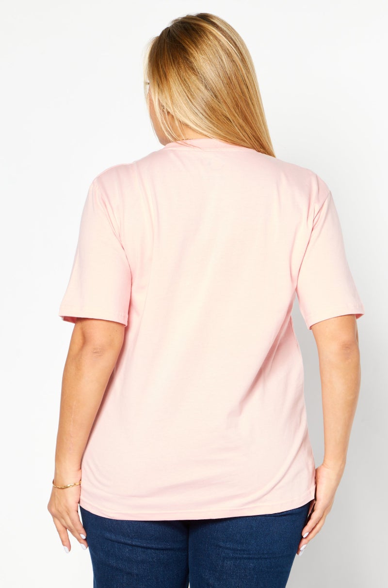 Ocean Pacific تي شيرت نسائي بأكمام قصيرة وياقة دائرية، مطبوع برسومات، وردي - Image 4