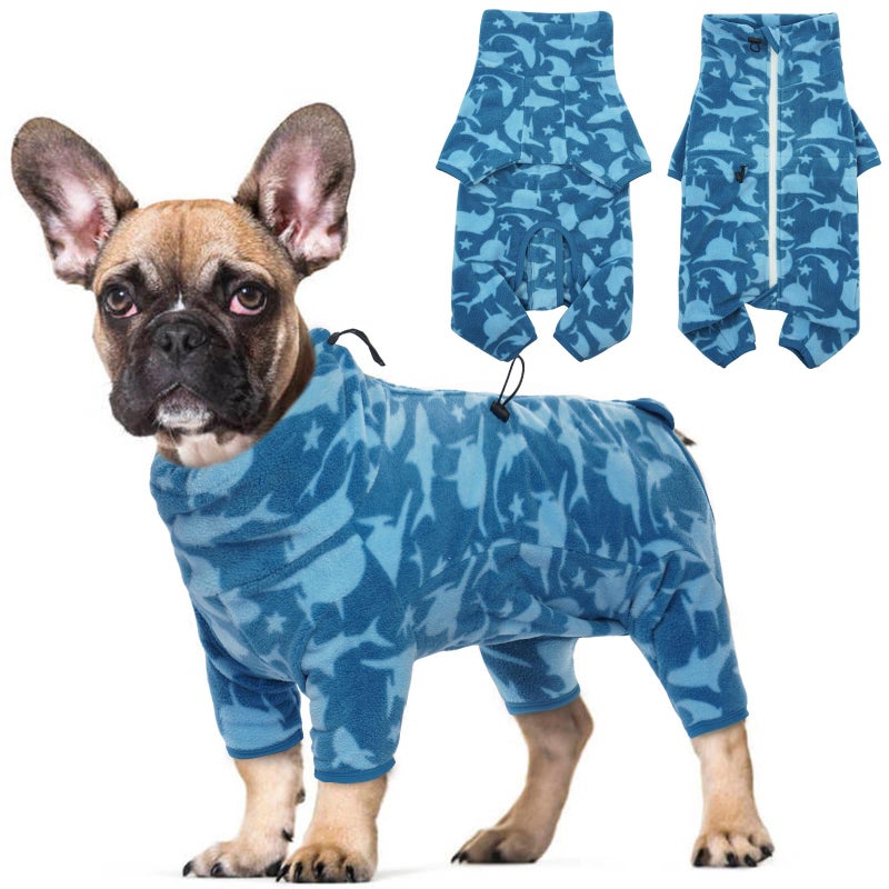 ROZKITCH Dog Winter Coat Soft Fleece Pullover Pajamas Pet Windproof Warm Cold Weather Jacket Vest with Luminous Zipper Jumpsuit Apparel Outfit Clothes for Small Medium Large Dog Shark L