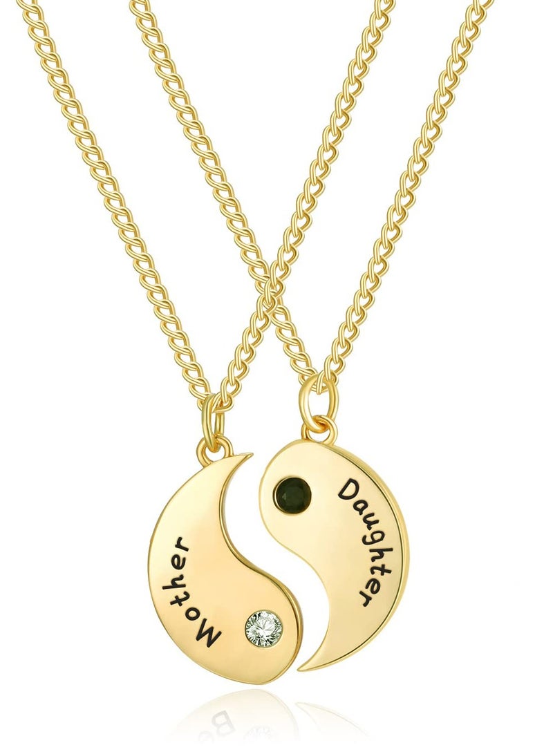 SOLARAE 2 Pack Mother-Daughter Alphabet Necklace Set Splicing Yin Yang Pendant Necklace Creative Shape Suitable as Birthday/Festival/Mother's Day Gift - Image 1