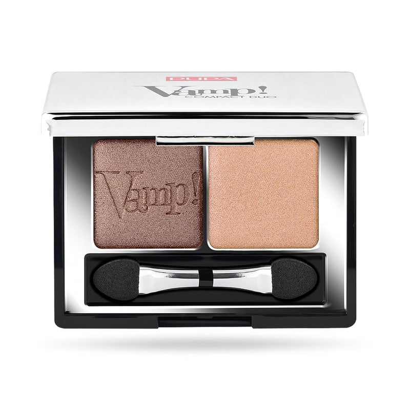 Pupa Milano Vamp! Eyeshadow Compact Duo 004 Bronze Amber - Light, Smooth, Blendable, Cream Compact Shadow - Stunning, Colorful, Pigmented Shade - Paraben-Free Formula - 0.078 oz