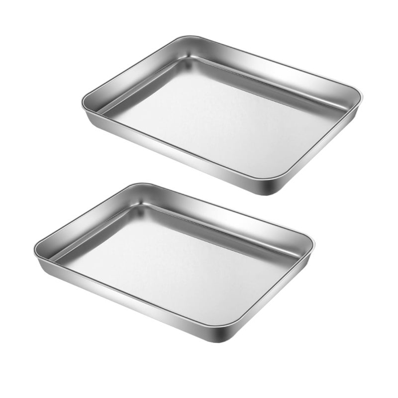 HYTK Small Cookie Baking Sheet Pans Stainless Steel 304 Little Serving Tray 104 x81 x11Inch Diagonal 123 Reheat Food Small Items No Rust Dishwasher Safe for 2 Person 2 Pack