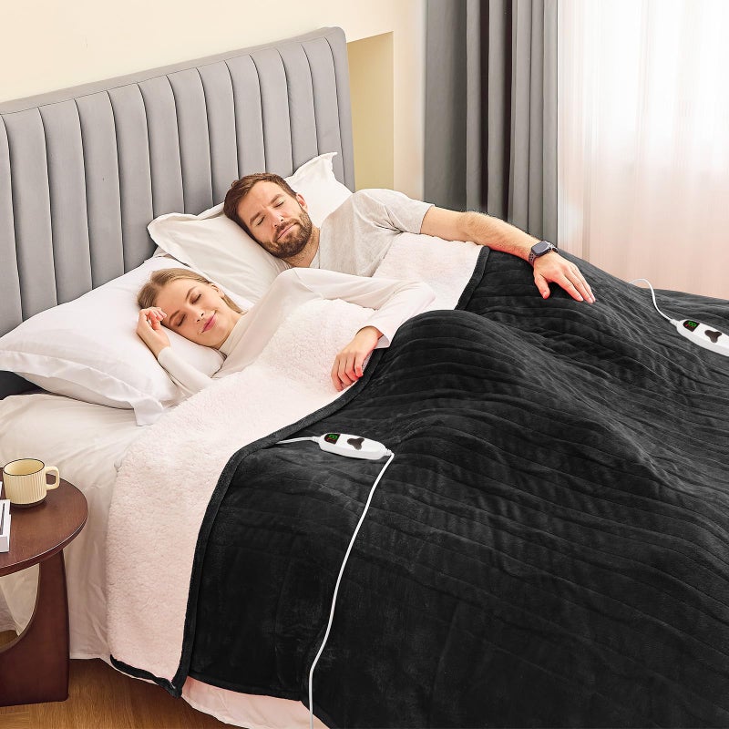 greenoak Heated Blanket Electric King Size 100"X90" Dual Control, Heating Blanket 10 Heat Levels 1/2/4/6/8 Hours Auto-Off, Sherpa Soft Warm Christmas Blanket, Lacquered Black - Image 3