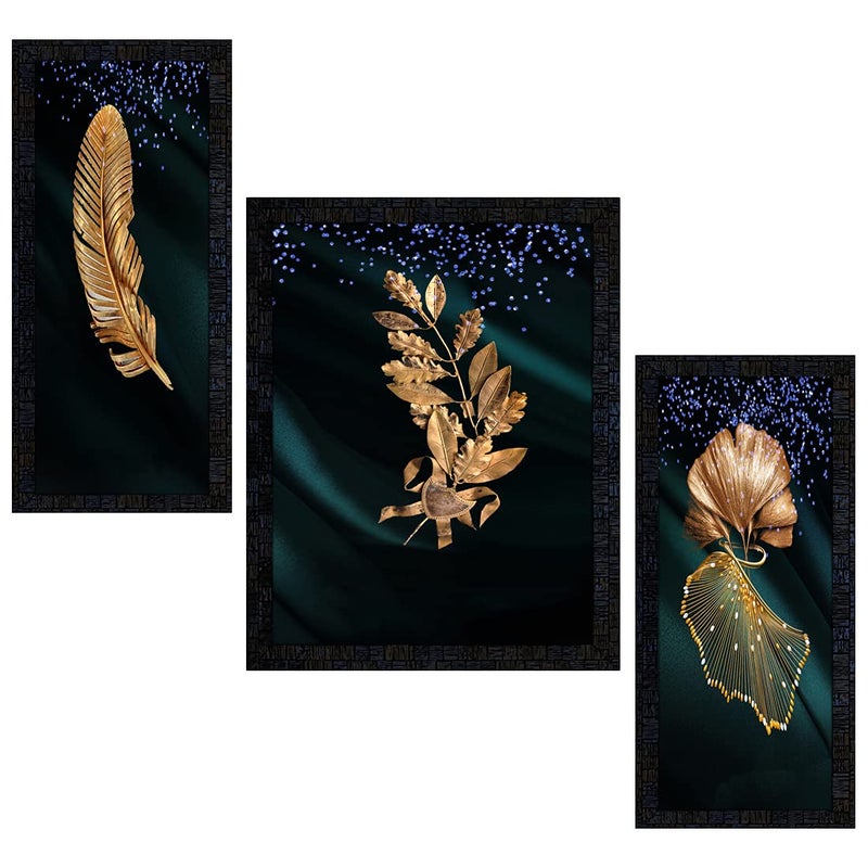 pnf Poster And Frames Metalic Leaves Framed Wall Painting | Living Room, Bedroom | Home Decoration | Best Gifting Option | Set Of 3 (14x22inch) 1814 - Image 5