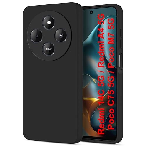 SBMS Silicone Back Cover Case for Mi Redmi 14C 5G / Mi A4 5G / Poco C75 5G / Poco M7 5G | Soft Micro-Fibre Lining Inside | Camera Protection Bump | Shockproof Back Cover Case for Redmi 14C 5G (Black) - Image 1