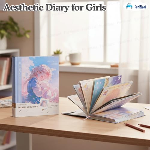 FunBlast Aesthetic Diary for Girls – Dream Encounter Notebook Diary, Cute Kawaii Stationery, Colorful Pages Travel Diary for Kids & Adults (A5 Size; 192 Pages) (Blue-Random) - Image 5