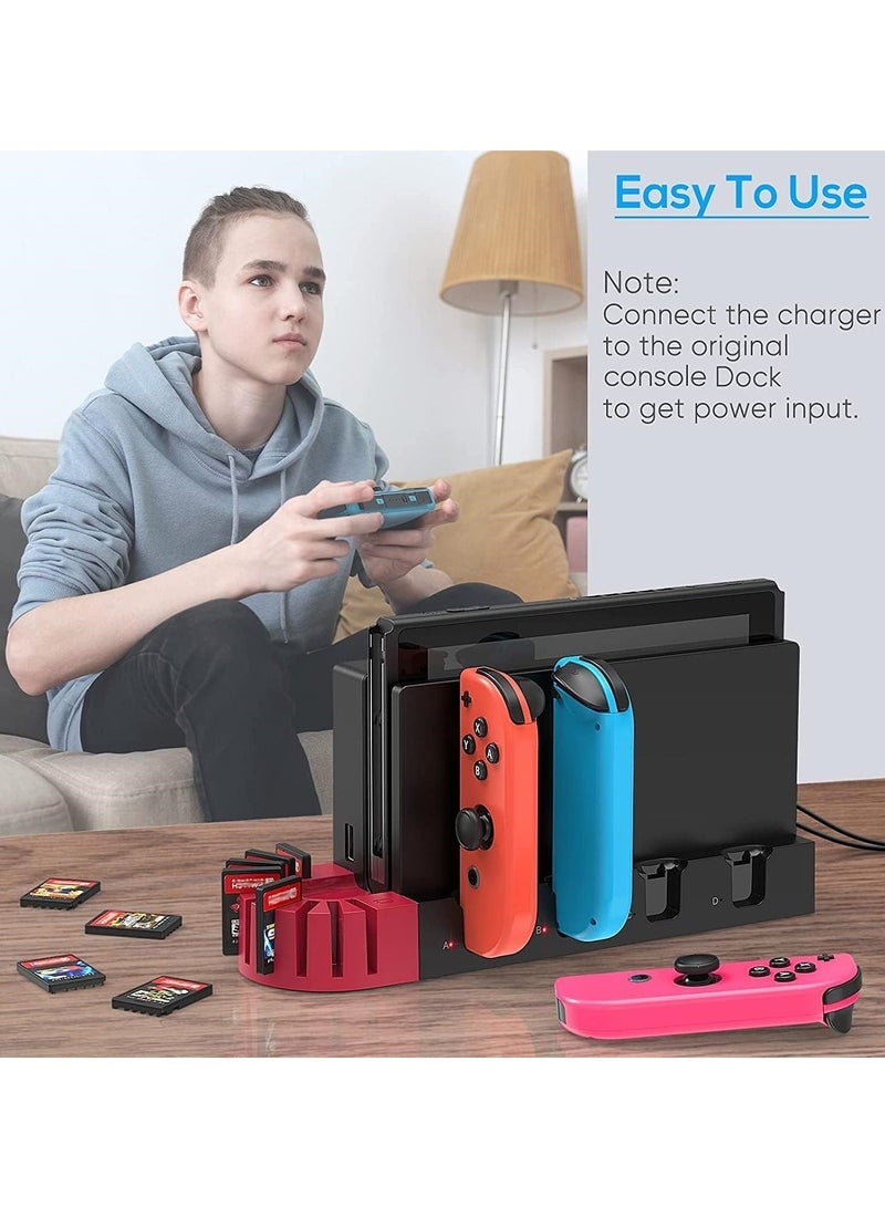 Charging Dock for Nintendo Switch Joy-Con Controller, Quick Charge with 9 Game Card Storage Slots, Powered by Original Dock, Compatible Joycon