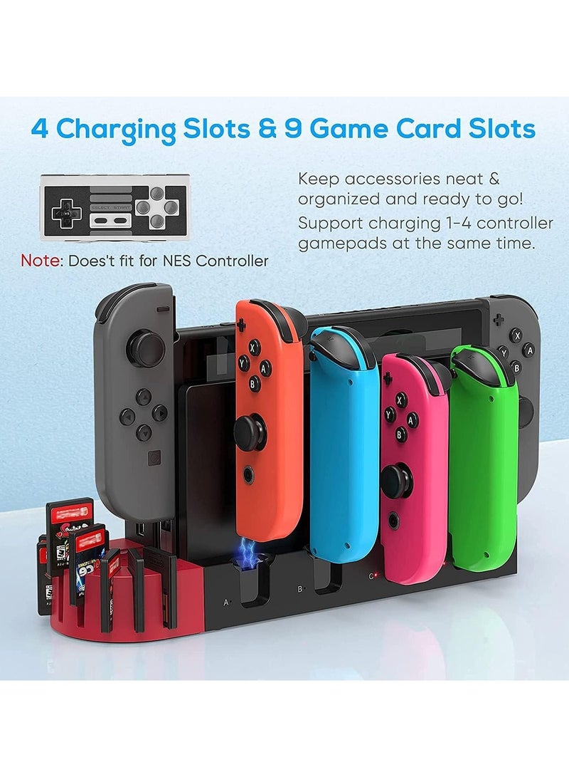 Charging Dock for Nintendo Switch Joy-Con Controller, Quick Charge with 9 Game Card Storage Slots, Powered by Original Dock, Compatible Joycon