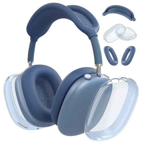 MOLOPPO Case Cover for AirPods Max Headphones, Silicone Ear Pad/Headband Cover/Clear Soft TPU Ear Cups, [3 in 1] Accessories Protector for Apple for AirPod Max (2024/2020),Blue - Image 1