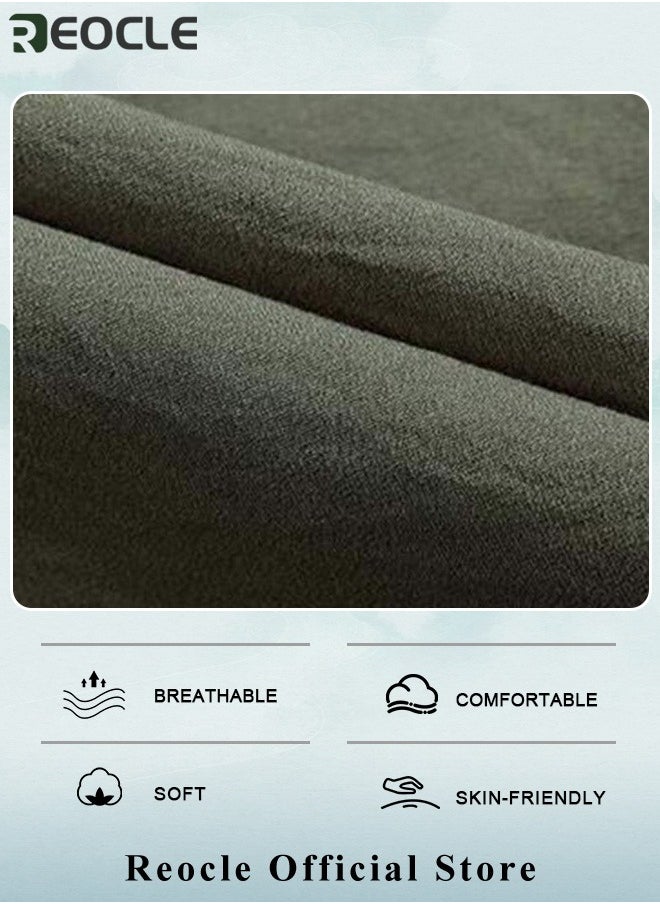 REOCLE Men's 2 Piece Cotton Linen Set Summer Outfits Short Sleeve Button Down Shirts Stretch Long Pant Casual Breathable Set  - Image 3